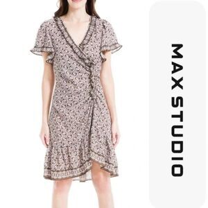 Max Studio Ruffles Trim Flutter Sleeves Dress Size S NWT